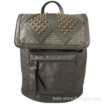 PU Leather Backpack with Gold Studs Decoration, Sized 9 x 12.5 x 4.75 Inches